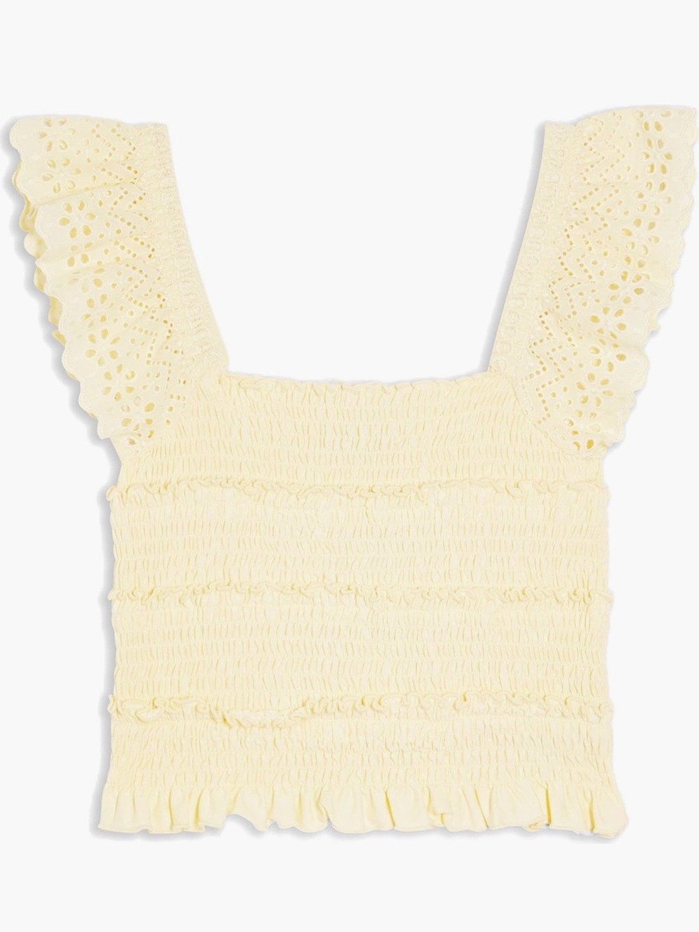 Topshop | butter yellow smocked ruffle strap crop top